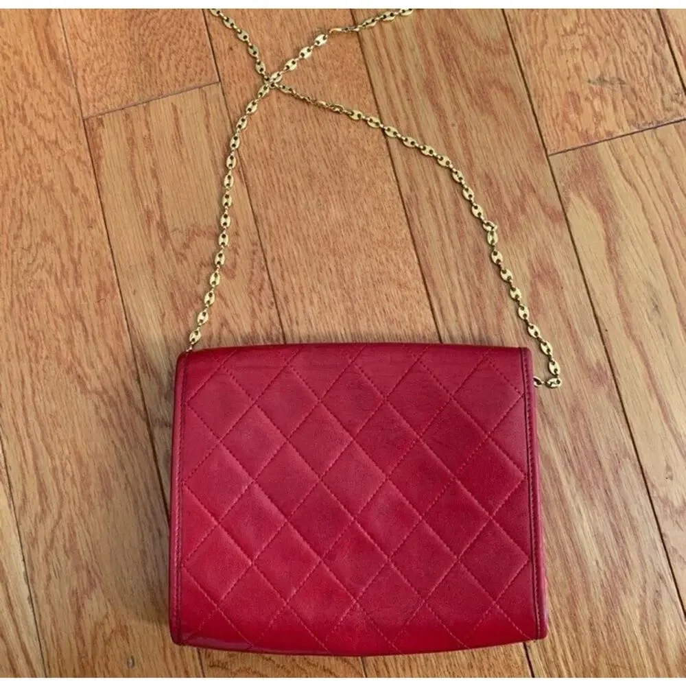 Authentic CHANEL Matelasse Mini Chain Shoulder Bag Red Leather